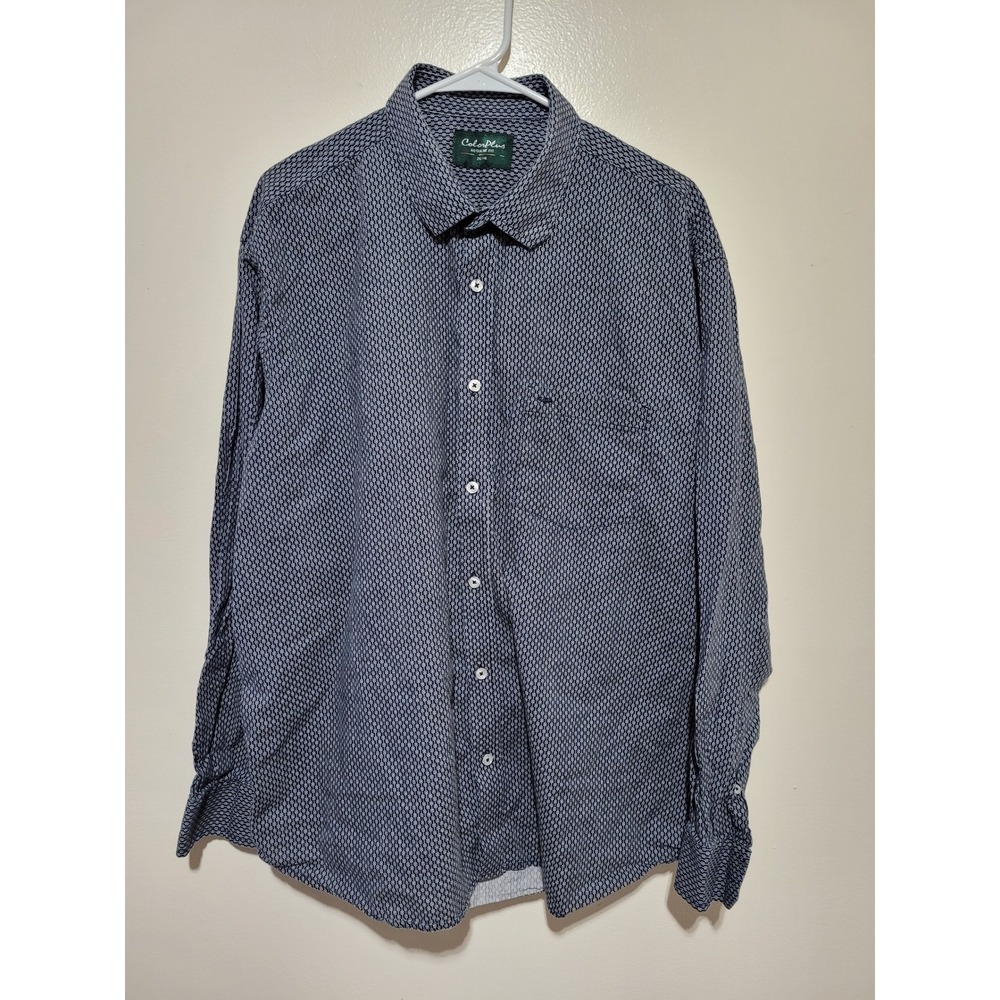ColorPlus Button‎ Down Shirt Mens 2XL Navy Blue Geometric Cotton